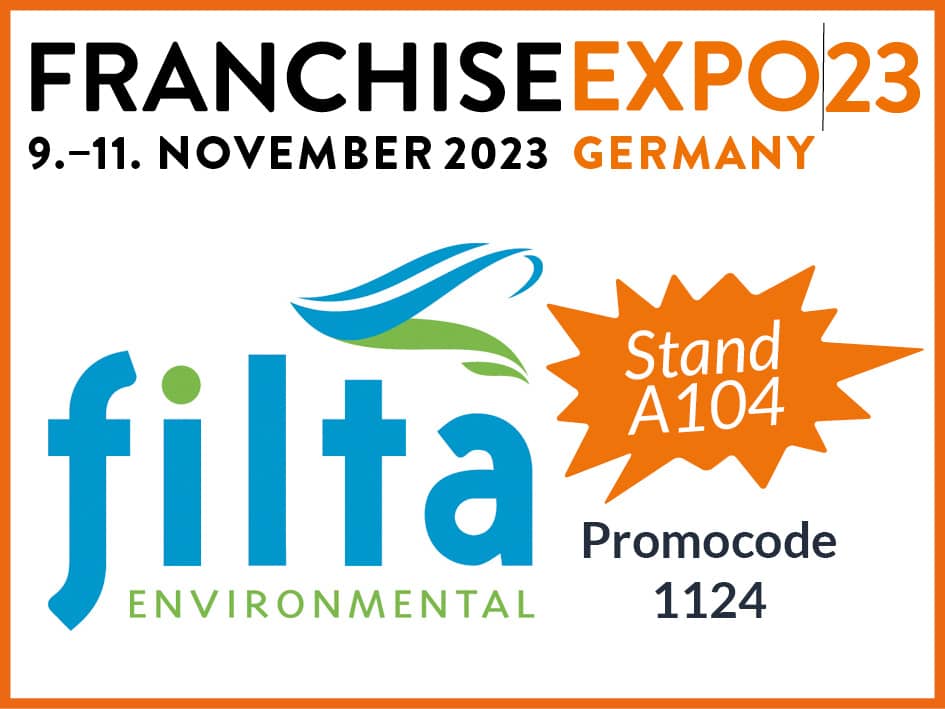 Filta setzt bei der Gewinnung von neuen Franchisepartnern auch 2023 wieder auf die Franchise Expo in Frankfurt/Main vom 9.-11. November, Stand A104
